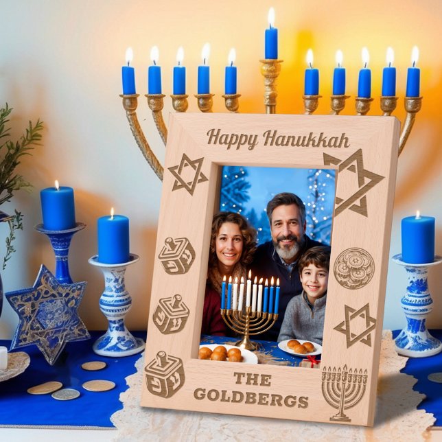 Cadres Gravés Heureux Hanoukka Menorah, Dreidel, Gelt Nom person (Créateur téléchargé)