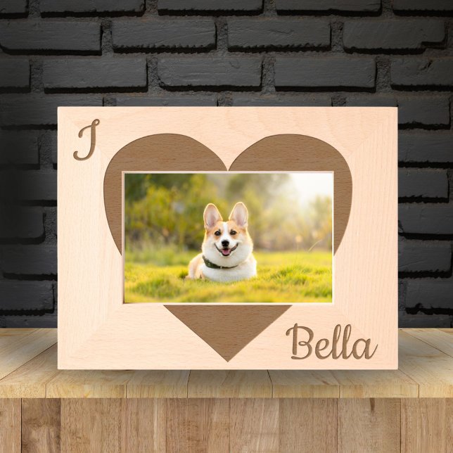 Cadres Gravés J'aime Nom du chien Photo du coeur (Créateur téléchargé)
