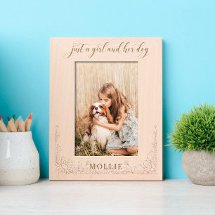 Cadres Gravés Juste une Fille et sa Photo de Chien Florale