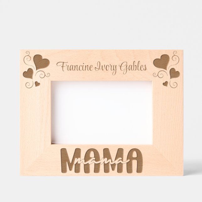 Cadres Gravés Mama nom personnalisé coeurs en bois (Recto)
