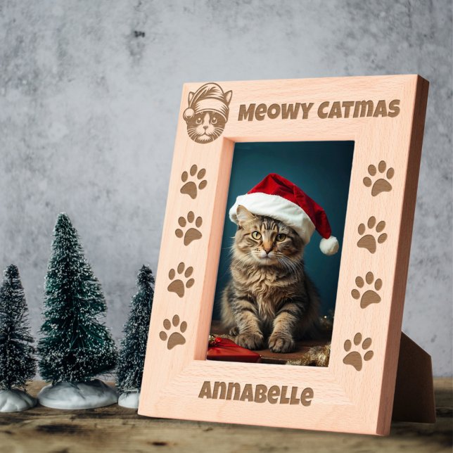 Cadres Gravés Meowy Catmas Nom personnalisé Cat Père Noël (Créateur téléchargé)