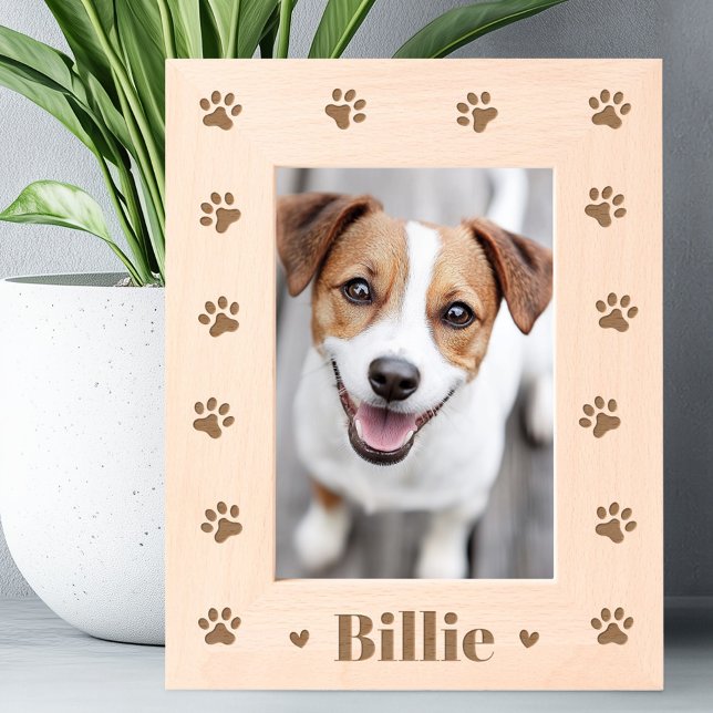 Cadres Gravés Nom de chat chien animal de compagnie coeurs empre (Pet dog cat name hearts paw prints etched frames)