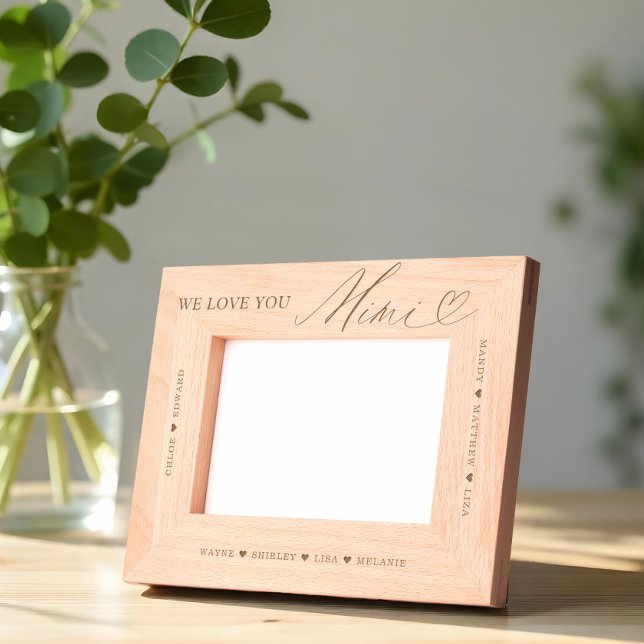 Cadres Gravés Nous Vous Aimons Mimi Script Heart Grandkid Names (We Love You Mimi Script Heart Grandkid Names Etched Frames)