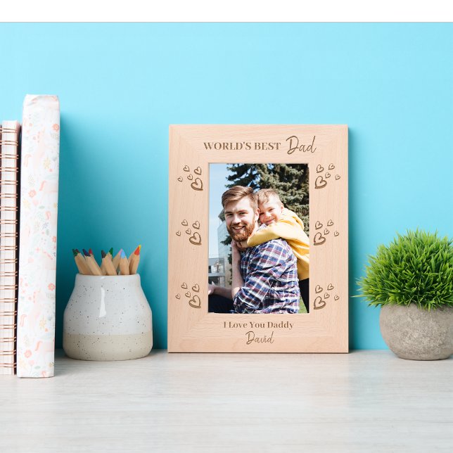 Cadres Gravés Papa Cadeaux Fête des pères Anniversaire Meilleur  (Dad Gifts Fathers Day Birthday World's Best Daddy Engraved Frames wooden rustic we love you)