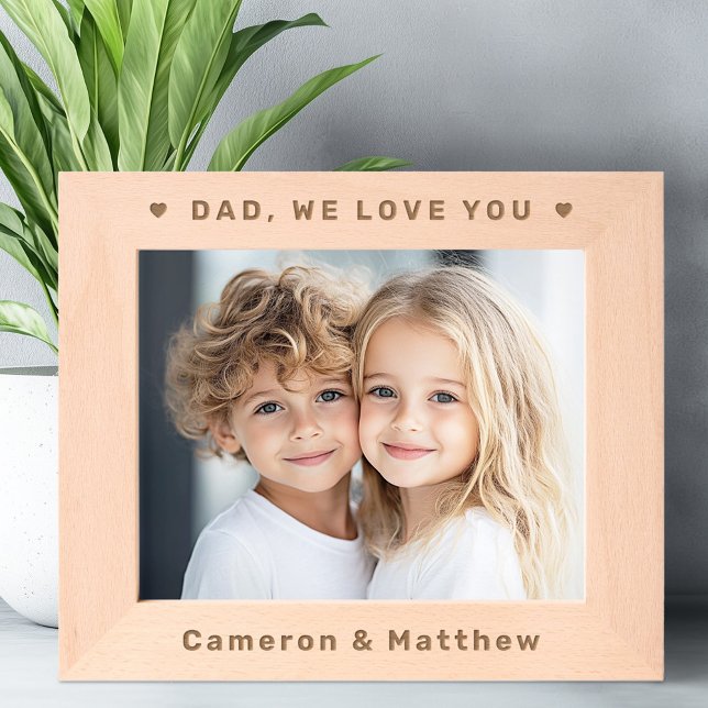 Cadres Gravés Papa on t'aime coeur enfants noms Fête des pères (Dad we love you hearts kids names Father's Day Etched Frames)