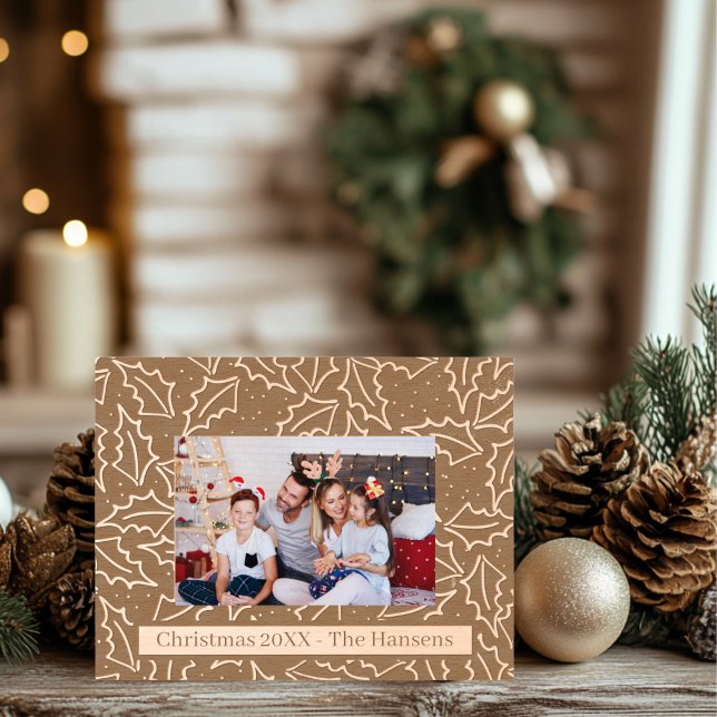 Cadres Gravés Personnalisable Noël Holly Wooden (Personalizable Holly etched Wood Frame)