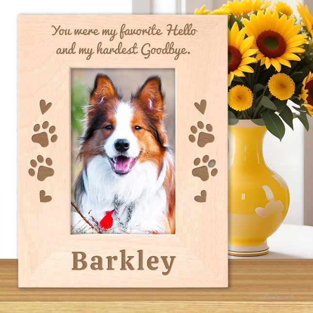 Cadres Gravés Pet Dog Memorial Favori Hello Custom Wood Photo (Créateur téléchargé)