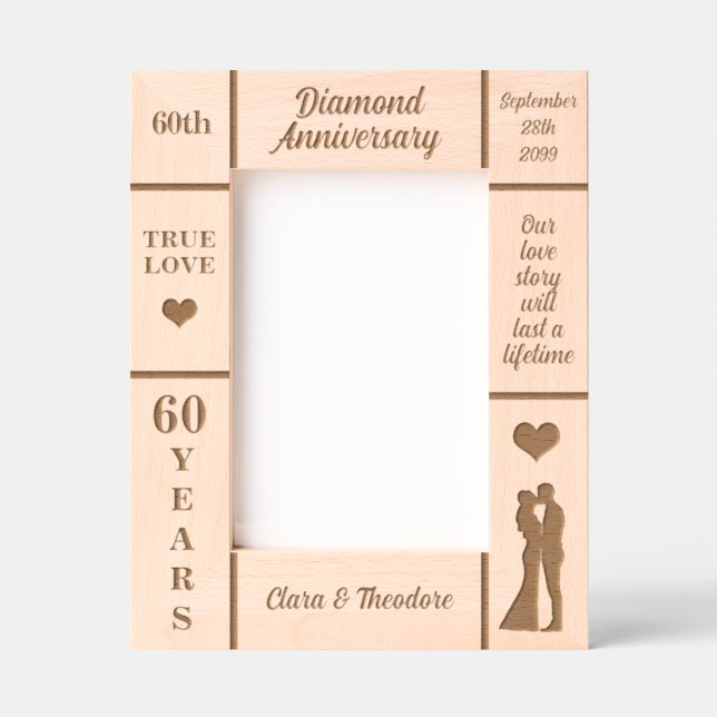 Cadres Gravés Portrait 5x7 Diamant 60e Anniversaire du Mariage (Recto)
