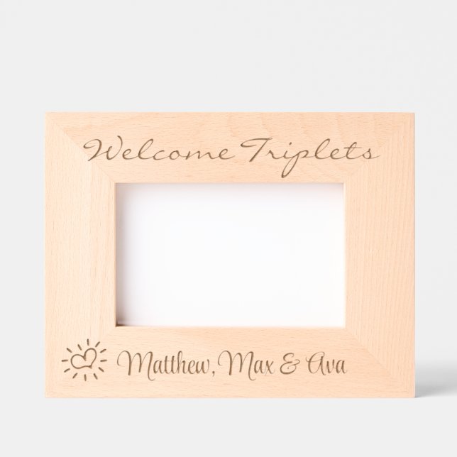 Cadres Gravés Triplets De Bienvenue, Avec Noms, Photo, 6x4", (Recto)