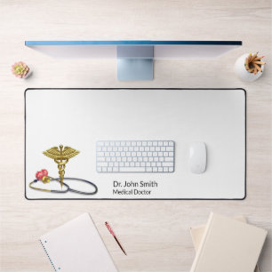 Caducée d'or médical & Stéthoscope avec Cœur