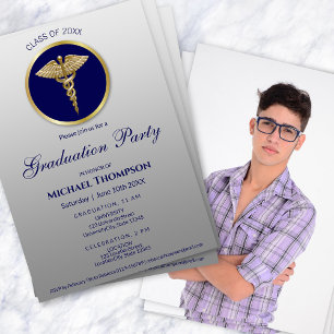 Caducée doré Invitation de fin d'études de médecin