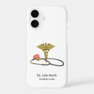 Caducée médical et stéthoscope doré avec cœur