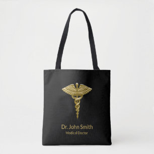 Caducée Médicale chic d'or sur le noir - sac