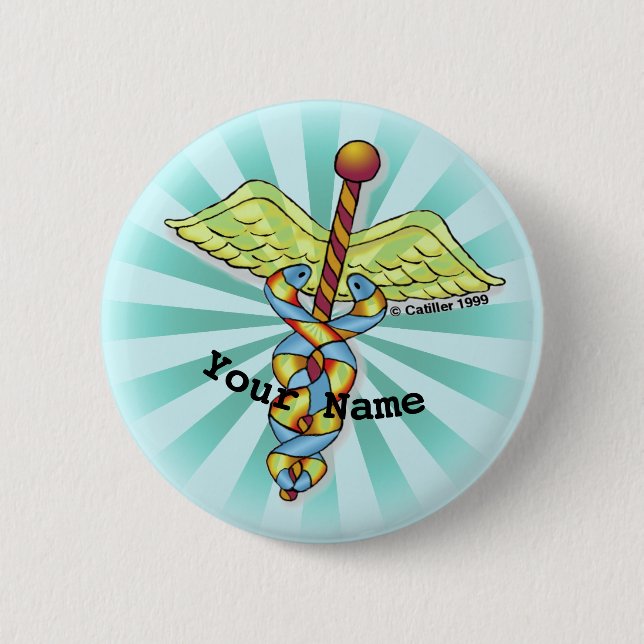 Caduceus 2 Inch Round Button (Front)