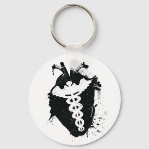 caduceus anatomical heart keychain