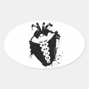 caduceus anatomical heart oval sticker
