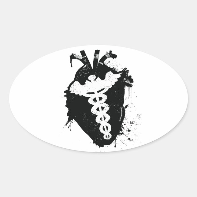 caduceus anatomical heart oval sticker (Front)