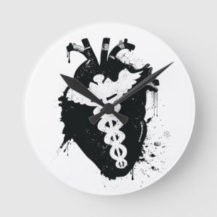 caduceus anatomical heart round clock