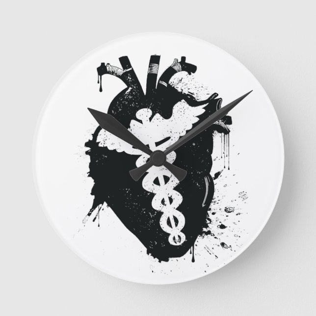 caduceus anatomical heart round clock (Front)