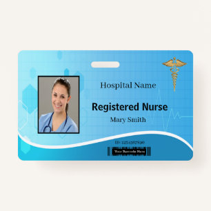Caduceus Blue Medical Heartbeat Photo ID Badge