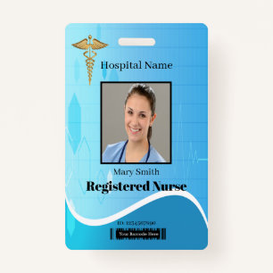 Caduceus Blue Medical Heartbeat Vertical Photo ID Badge