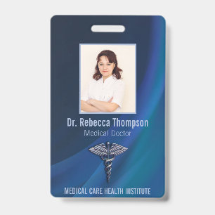 Caduceus Chrome Dark Holographic Medical Photo ID Badge