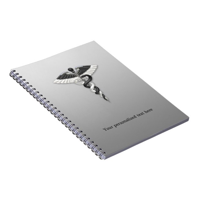 Caduceus Classy Noble Medical Elegant Black White Notebook (Right Side)