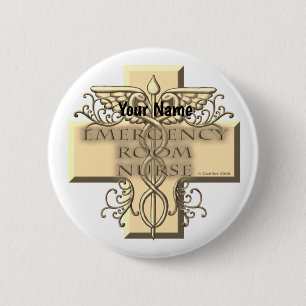 Caduceus Cross ER Nurse 2 Inch Round Button