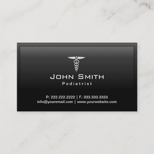 Caduceus Dark Border Podiatrist Business Card (Front)