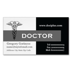 Caduceus doctor modern minimalist black, grey 	Magnetic business card