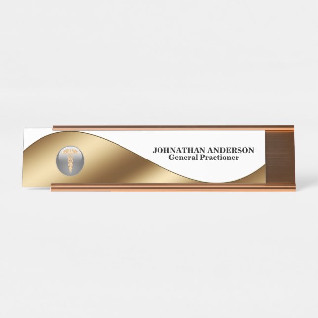 Caduceus gold black desktop name doctor surgeon desk name plate (Front)