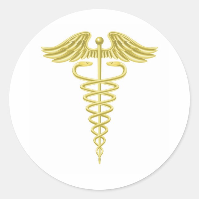 Caduceus gold medical symbol classic round sticker (Front)