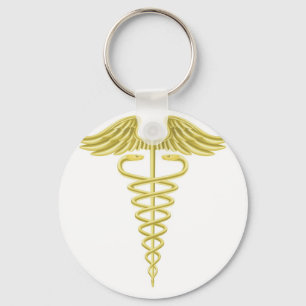 Caduceus gold medical symbol keychain