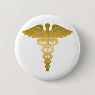 Caduceus golden 2 inch round button