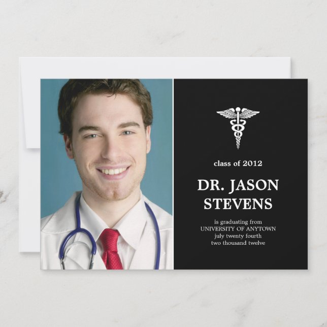 Caduceus Graduation Médicale Photo Invitation (Devant)