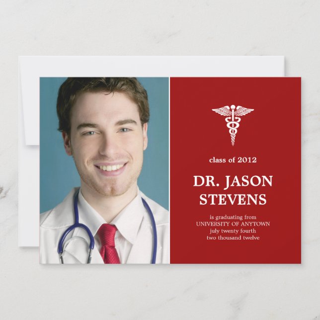Caduceus Graduation Médicale Photo Invitation (Devant)