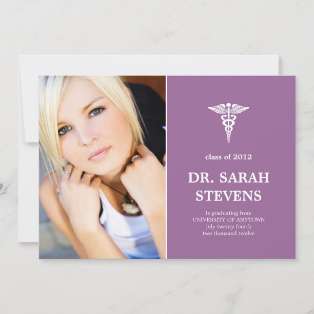 Caduceus Graduation Médicale Photo Invitation (Devant)
