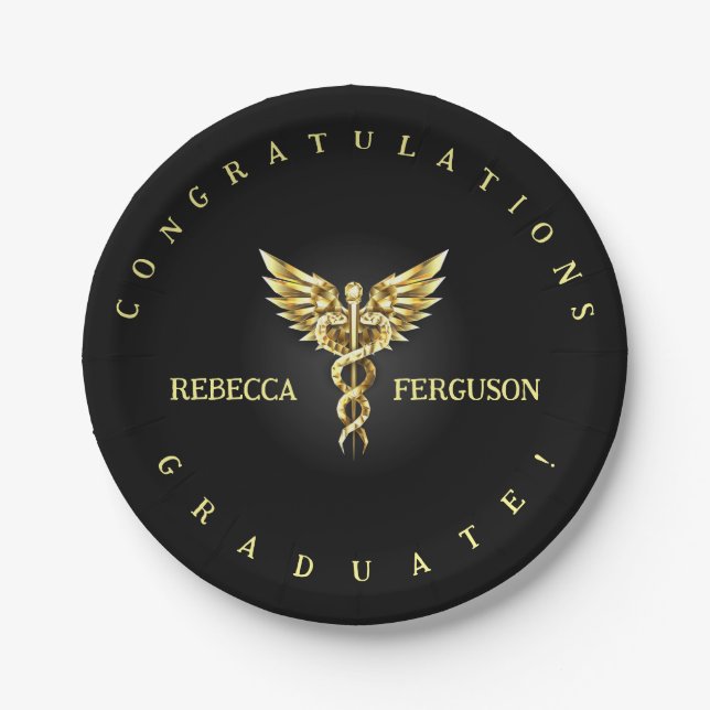 Caduceus Graduation Party Decoration Paper Plate (Front)