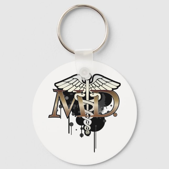 Caduceus grunge with M.D. Keychain (Front)