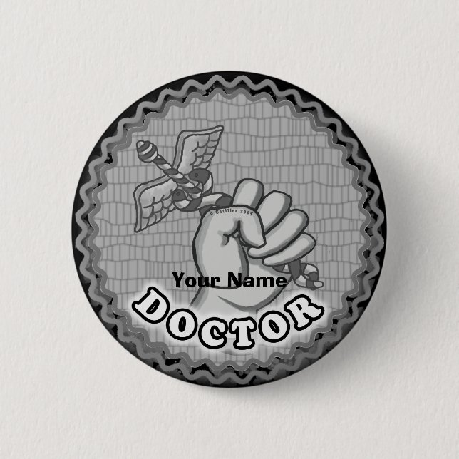 Caduceus Hand Doctor 2 Inch Round Button (Front)