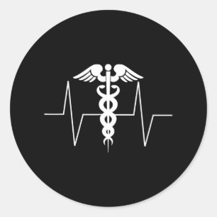 Caduceus Heartbeat EKG Funny Nurse Medical Doctor Classic Round Sticker
