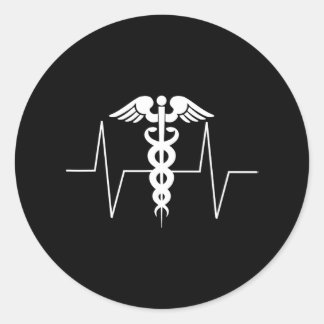 Caduceus Heartbeat EKG Funny Nurse Medical Doctor Classic Round Sticker