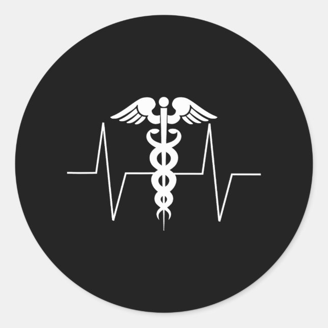 Caduceus Heartbeat EKG Funny Nurse Medical Doctor Classic Round Sticker (Front)