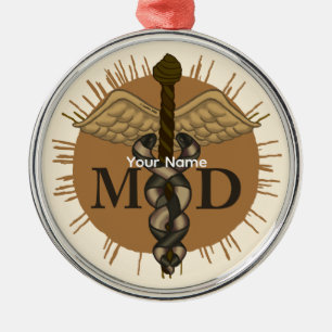 Caduceus M.D. Doctor Metal Ornament