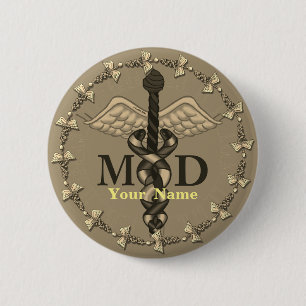 Caduceus MD Doctor  2 Inch Round Button