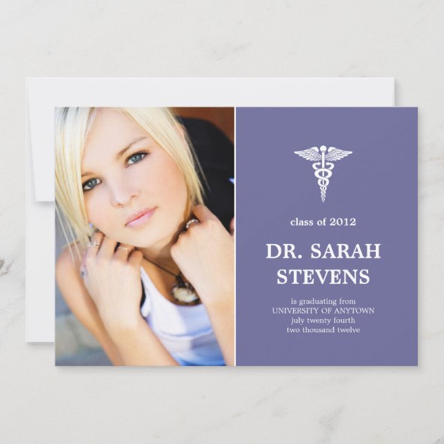 Caduceus Medical Graduation Photo Invitation (Front)