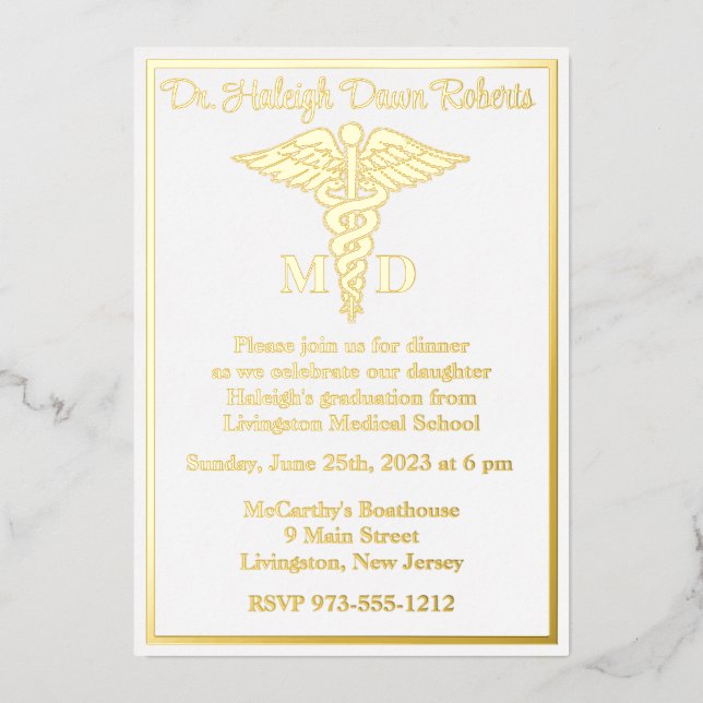 Caduceus Medical School Graduation, White/Gold (Front)