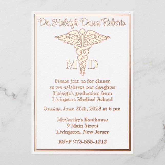 Caduceus Medical School Graduation White/Rose Gold (Front)