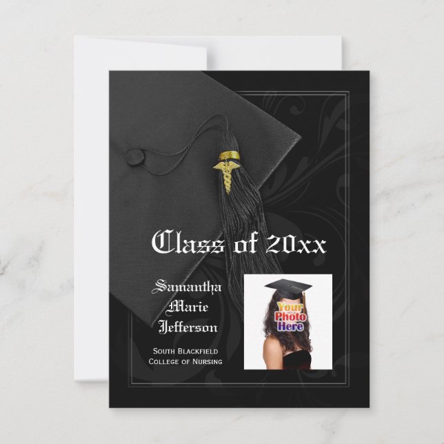 Caduceus Medical School or Nurse Photo Graduation Invitation (Front)