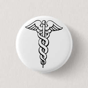 Caduceus Medical Symbol 1 Inch Round Button